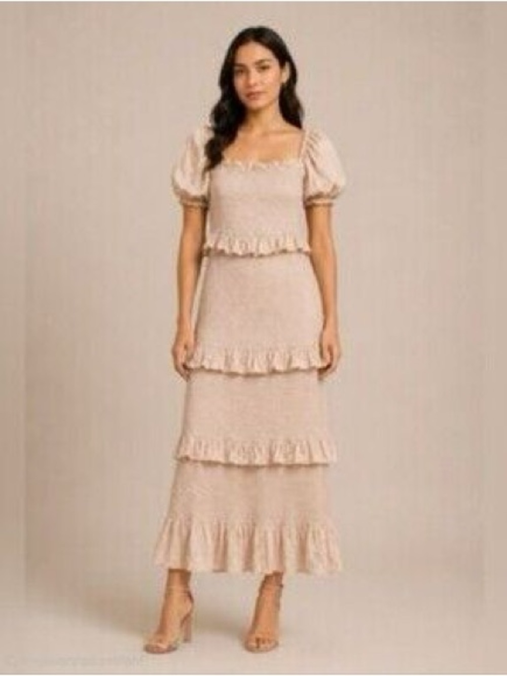 Mabel Tiered Ruffle Maxi Dress in Blush/Cream